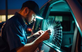 Mobile Auto Glass Service Dallas Fort Worth expert technician repairing windshield