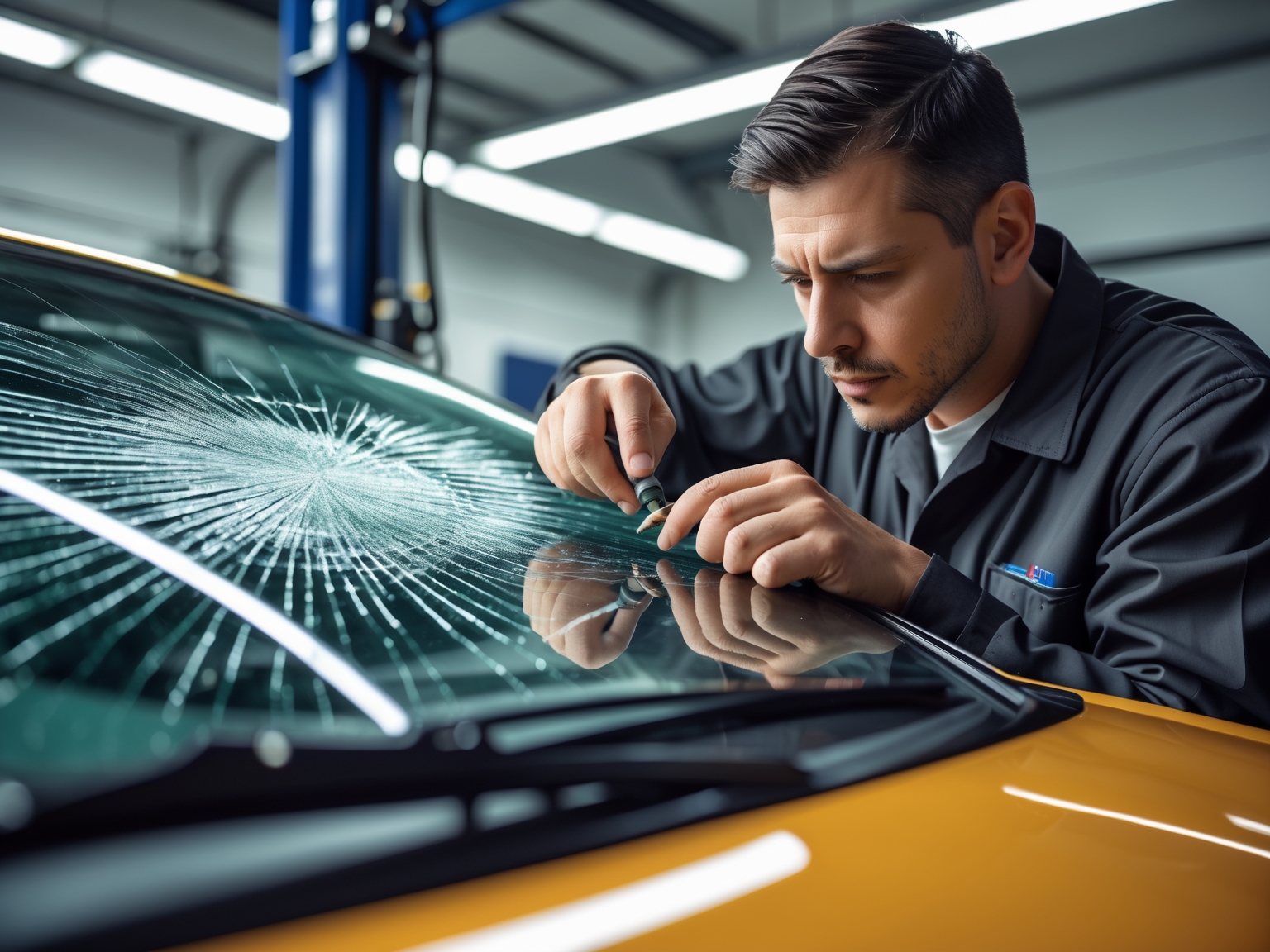Cracked Auto Glass Repair Richardson TX technician fixing windshield