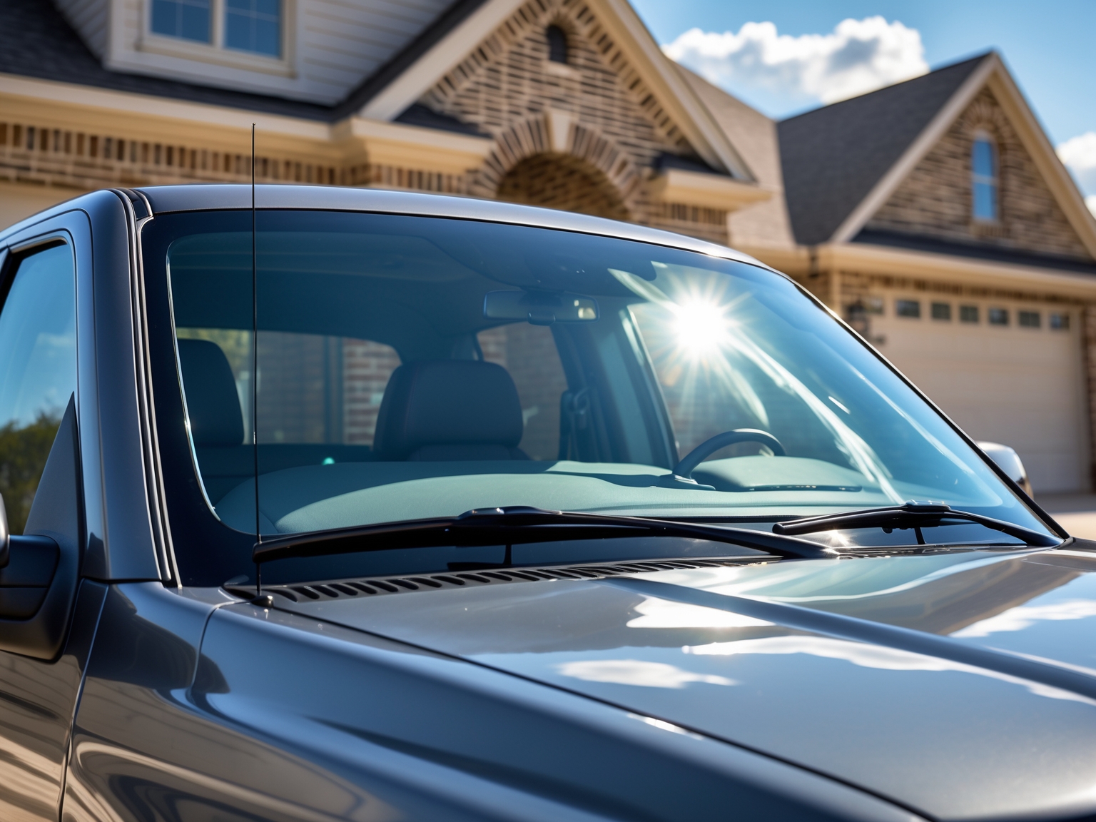 Pickup truck windshield replacement Georgetown TX technician carefully installing new windshield