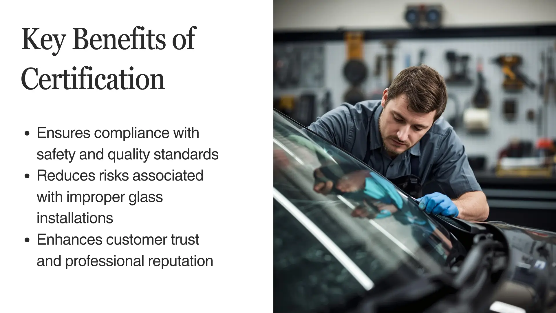 Certifications for Auto Glass Technicians displayed while calibrating ADAS. 