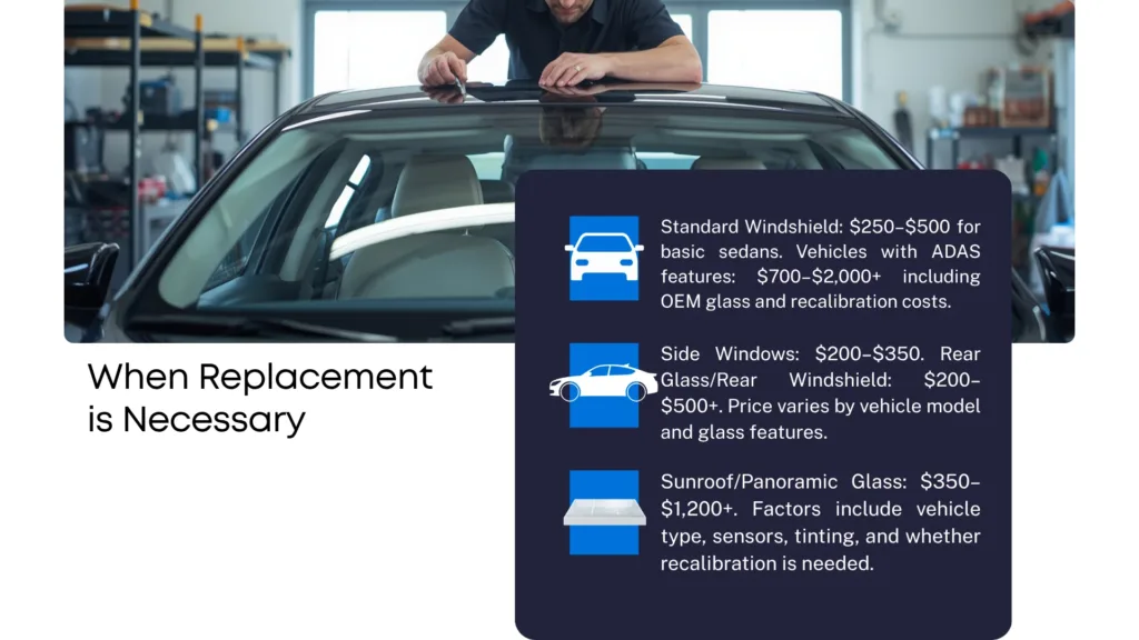 Auto glass repair costs and insurance deductible decision framework infographic