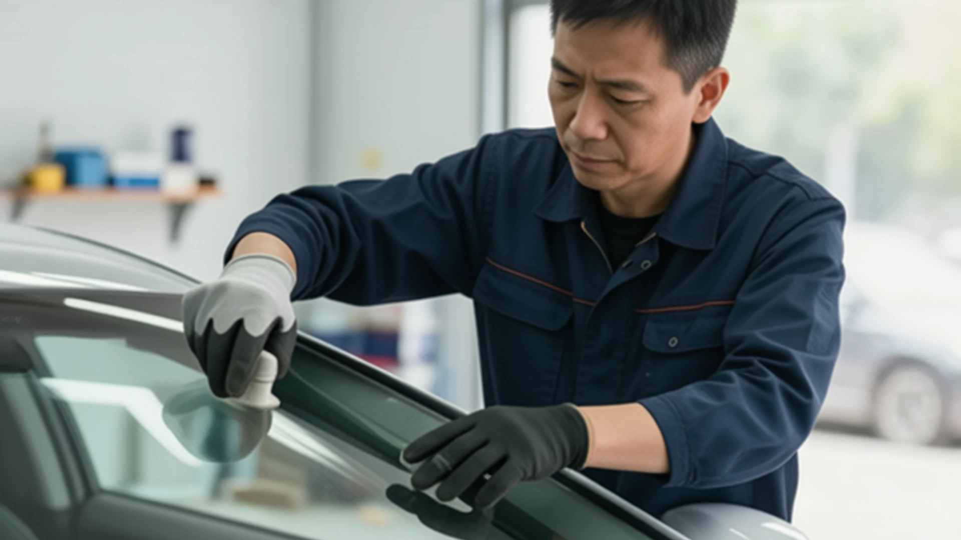 Windshield Replacement Process & Costs: What to Expect 2 windshield replacement process showing frame inspection and new glass installation