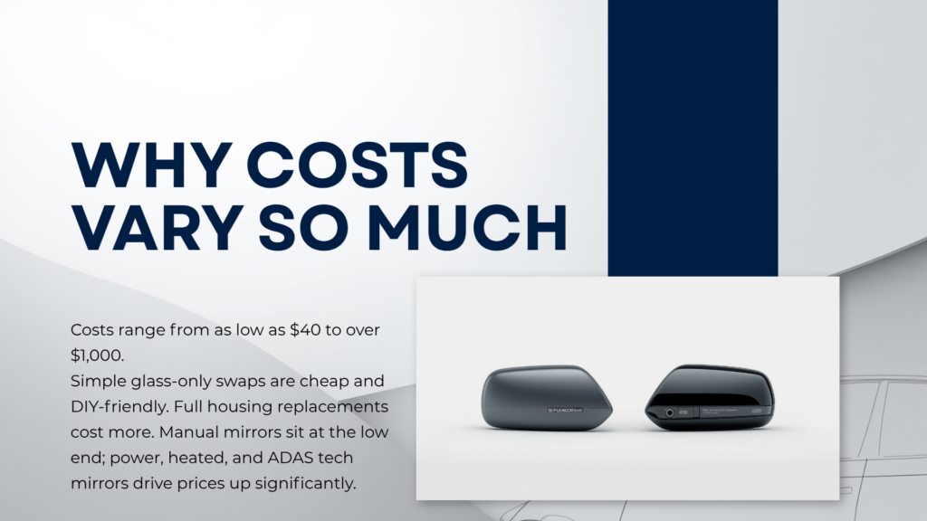 How Much Is a Car Side Mirror Replacement? Costs Explained 3 Side mirror replacement parts including OEM and aftermarket options for all vehicle types