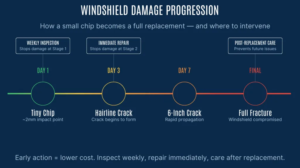 Preventive measures for auto glass maintenance schedule diagram