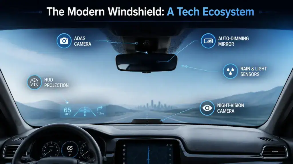 Windshield replacement service showing precision glass installation process